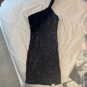 Blossom One-Shoulder Navy Sequin Dress